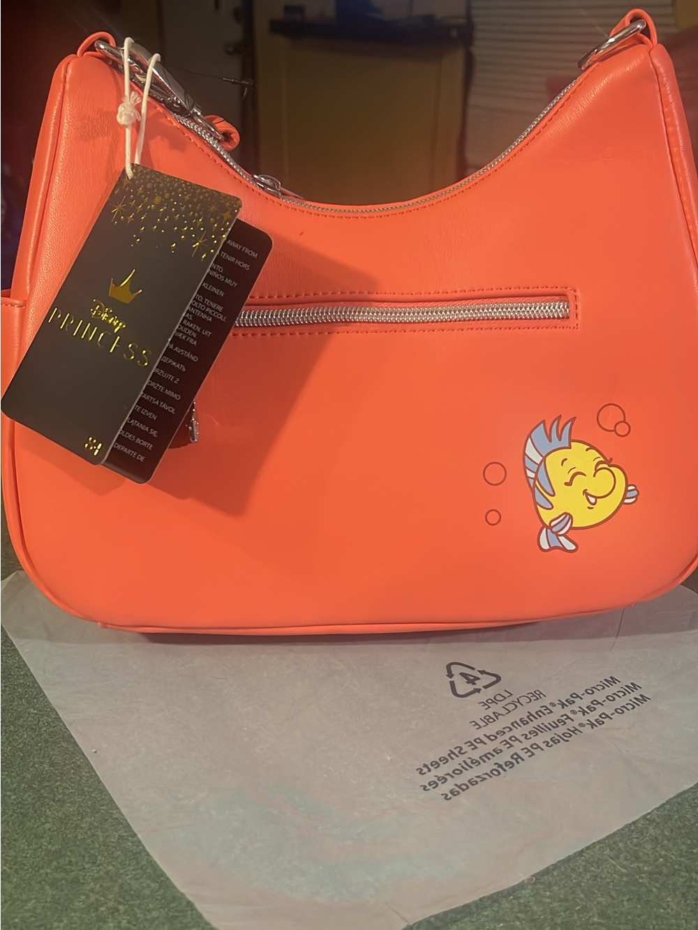 Disney Orange Shoulder Bag with Flounder Graphic